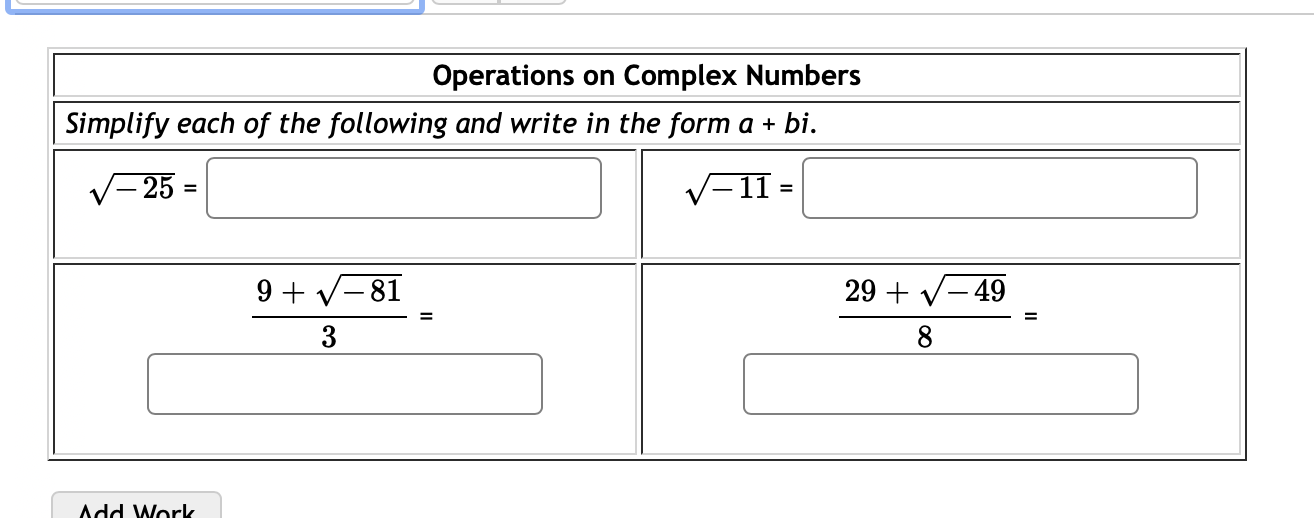 Solved Operations on Complex Numbers Simplify each of the | Chegg.com