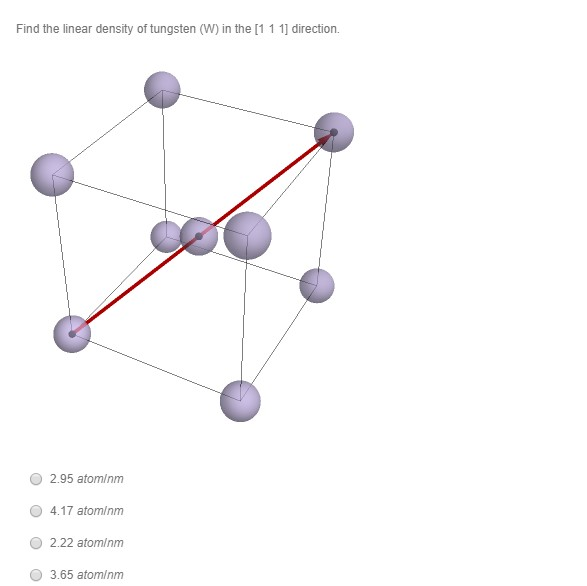 Solved Find the linear density of tungsten (W) in the [1 1