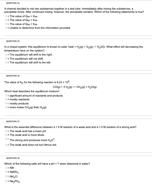 Solved QUESTION 14 A chemist decided to mix two substances | Chegg.com