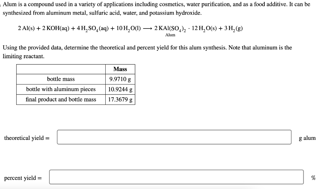 Solved Alum is a compound used in a variety of applications