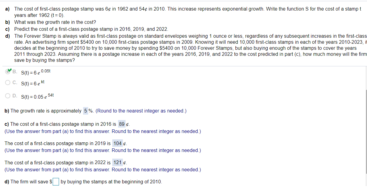 Solved a The cost of first class postage stamp was 6 in Chegg