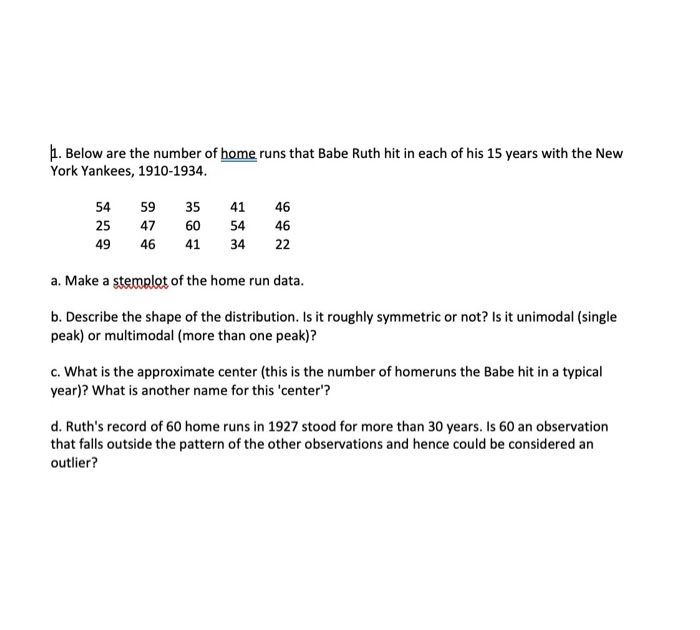 Solved . Below are the number of home runs that Babe Ruth | Chegg.com