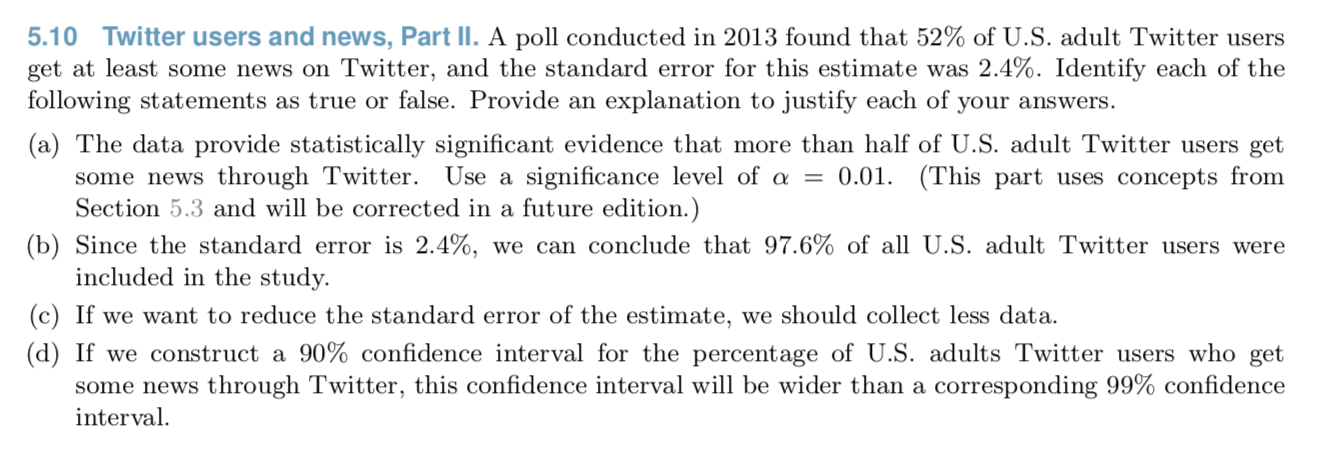 Solved 5.10 Twitter users and news, Part II. A poll | Chegg.com