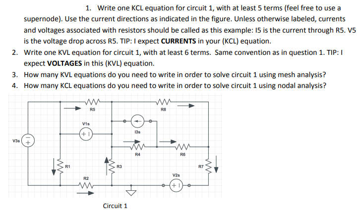 Solved 1. Write one KCL equation for circuit 1, with at | Chegg.com