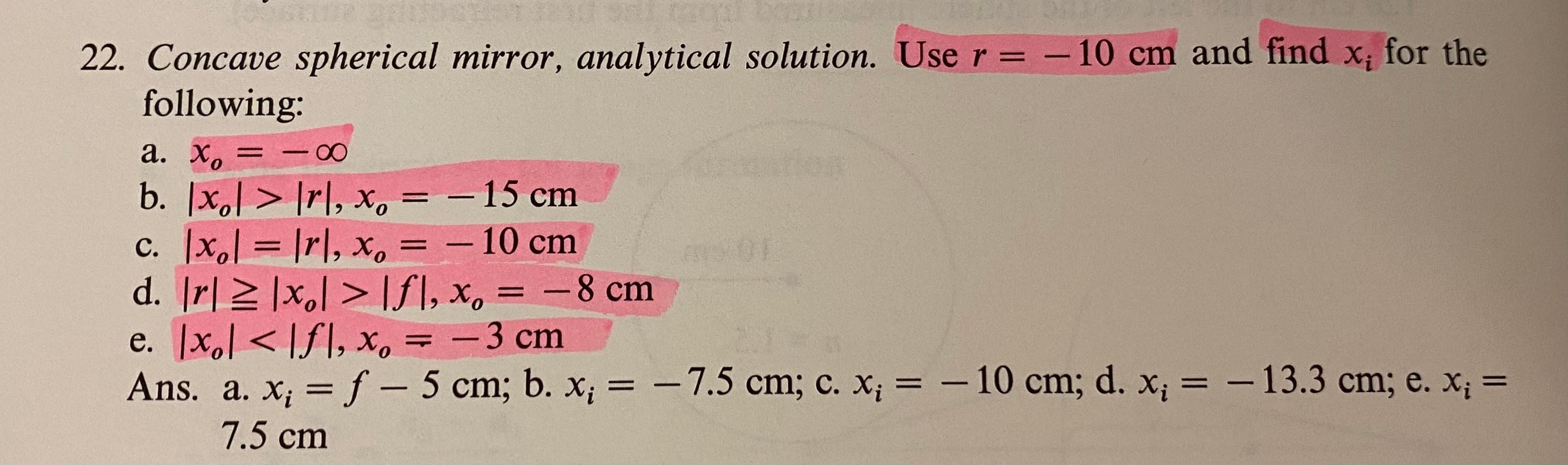 Solved 22 Concave Spherical Mirror Analytical Solution 5211