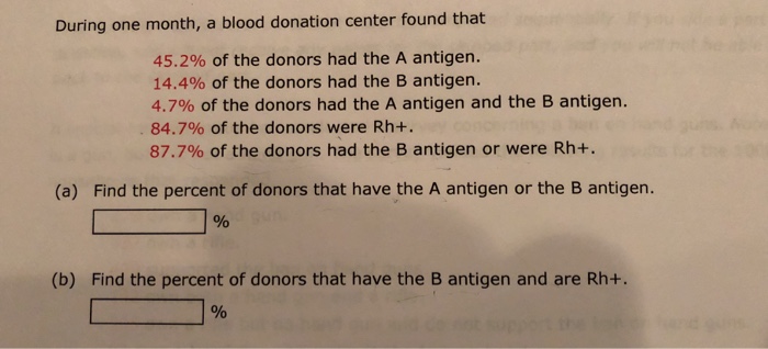 Solved During One Month, A Blood Donation Center Found That | Chegg.com