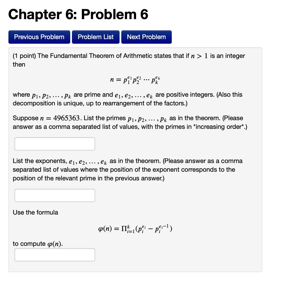 Solved (1 point) The Fundamental Theorem of Arithmetic | Chegg.com