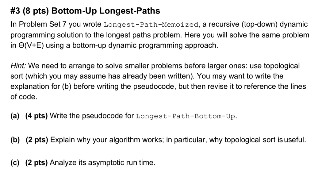 Longest Path Memoized solution from Problem Set 7: | Chegg.com