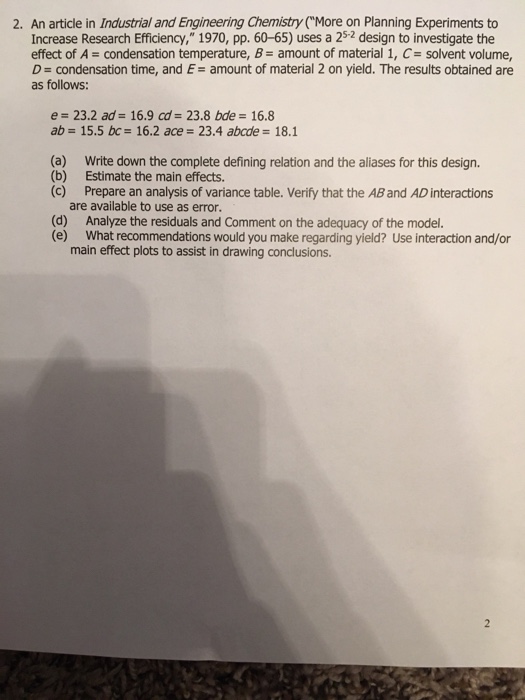 Solved 2. An article in Industrial and Engineering Chemistry