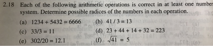 Solved 2.18 Each of the following arithmetic operations is | Chegg.com