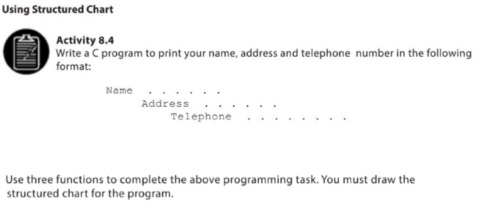 Solved Using Structured Chart Activity 8.4 Write a C program | Chegg.com
