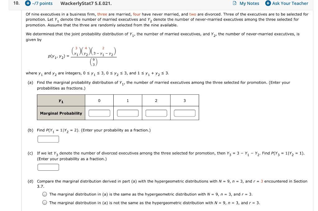 Solved a). Find the marginal probability distribution of Y1 | Chegg.com