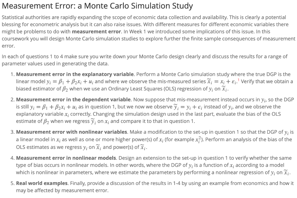 Measurement Error: A Monte Carlo Simulation Study | Chegg.com