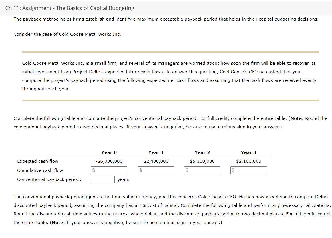 Solved Ch 11: Assignment - The Basics of Capital Budgeting | Chegg.com