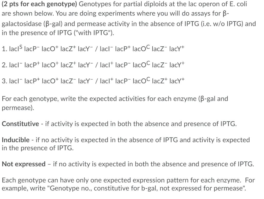 Solved (2 pts for each genotype) Genotypes for partial | Chegg.com