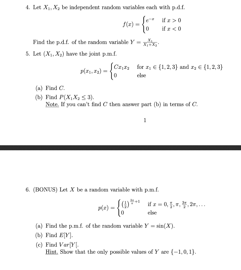 Solved 4 Let X1 X2 Be Independent Random Variables Each Chegg Com