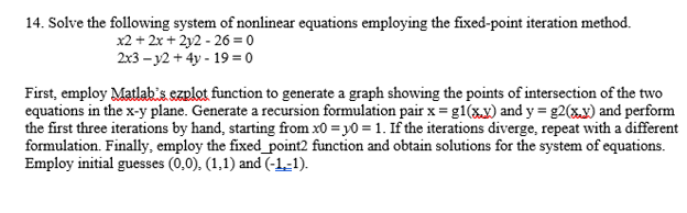 Solved 14. Solve The Following System Of Nonlinear Equations | Chegg.com