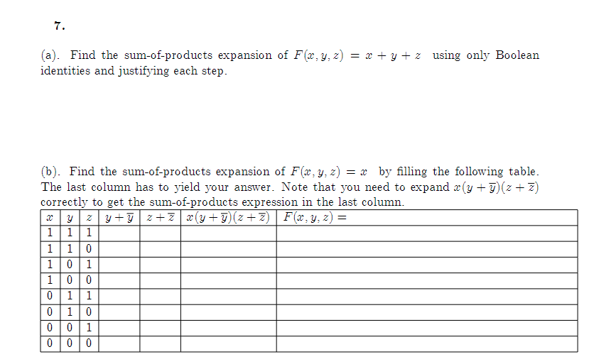 Solved (a). Find the sumofproducts expansion of