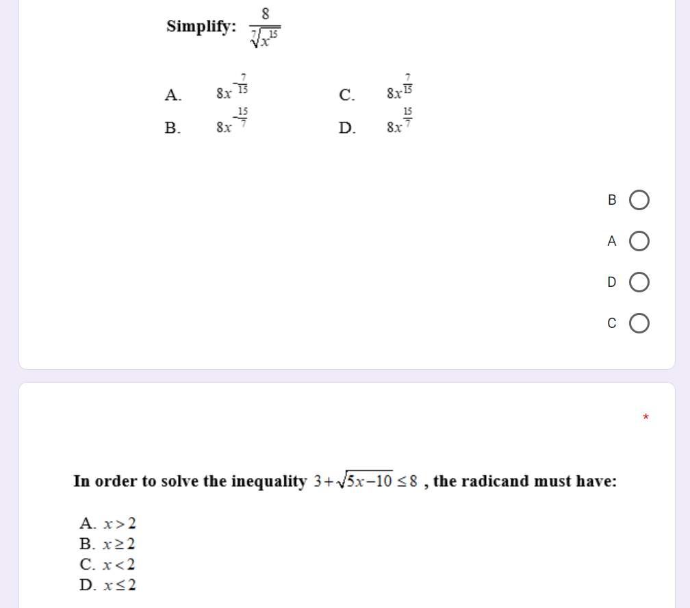 Solved Simplify: ਕੁਲ A. C. ST B. 8x D. 8x B A D со In Order | Chegg.com