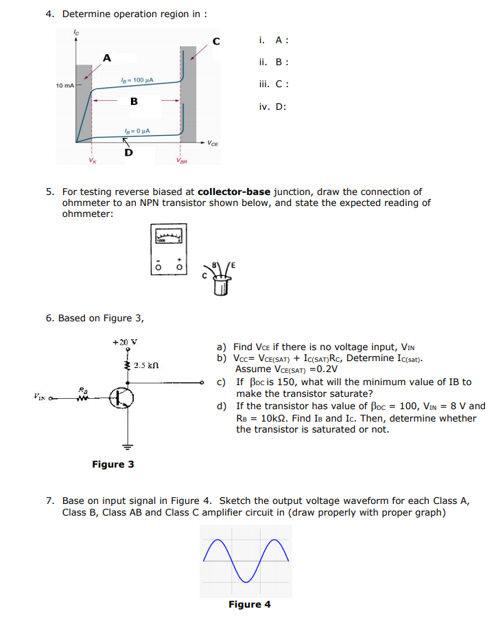 Solved 4. Determine operation region in : с i. A: A ii. B: | Chegg.com