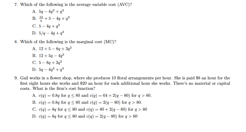 Solved Consider the cost function c(q) = 12 +59 – 4q2 +03. | Chegg.com