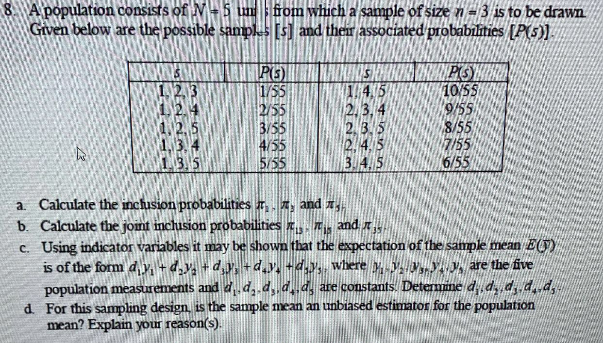 8 A Population Consists Of N 5 Un From Which A Chegg Com