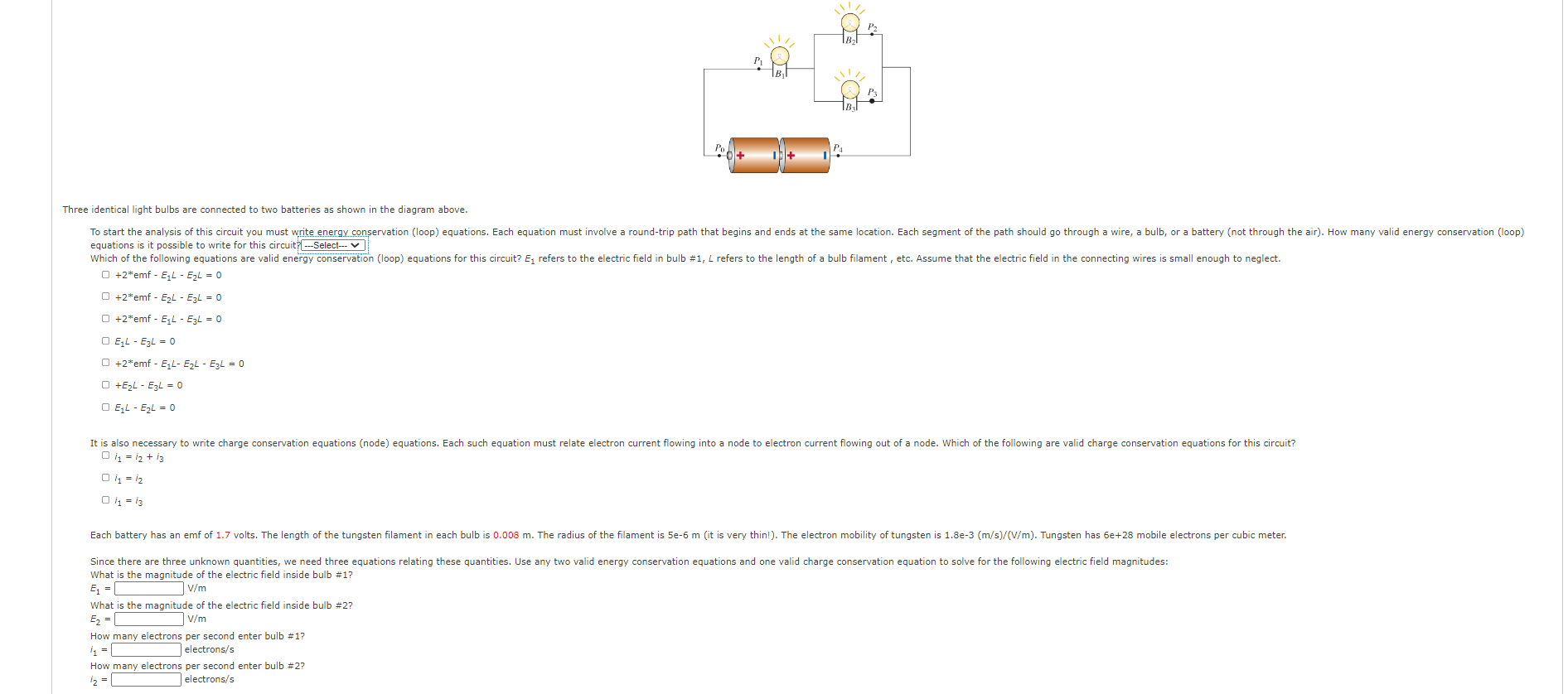 Solved P1 ht Three identical light bulbs are connected to | Chegg.com