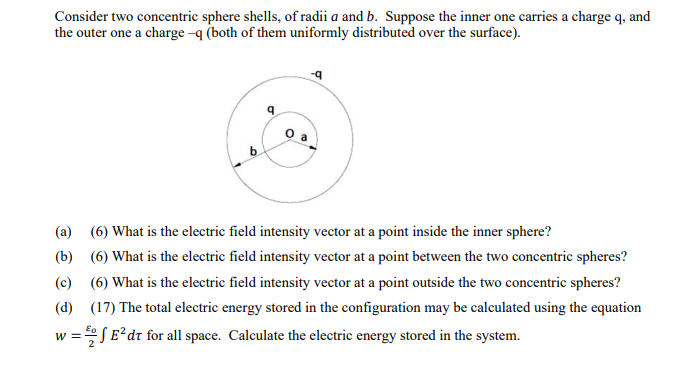 Solved Consider Two Concentric Sphere Shells Of Radii A Chegg Com