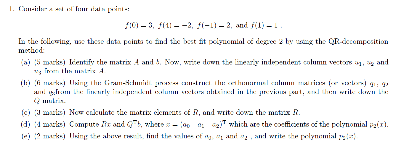 Solved 1. Consider A Set Of Four Data Points: | Chegg.com