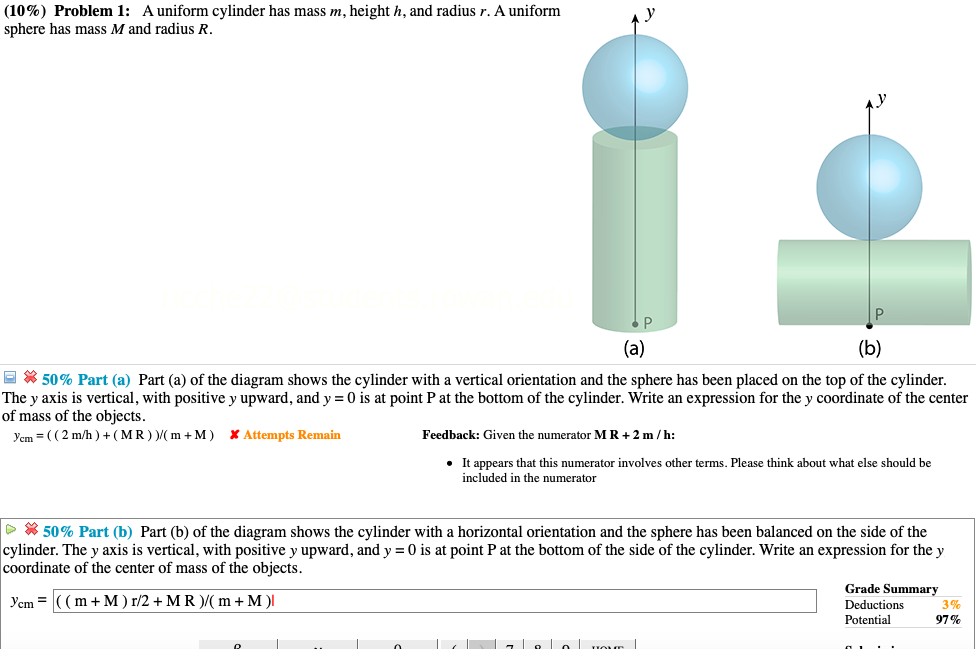 Solved (10) Problem 1 A uniform cylinder has mass m,