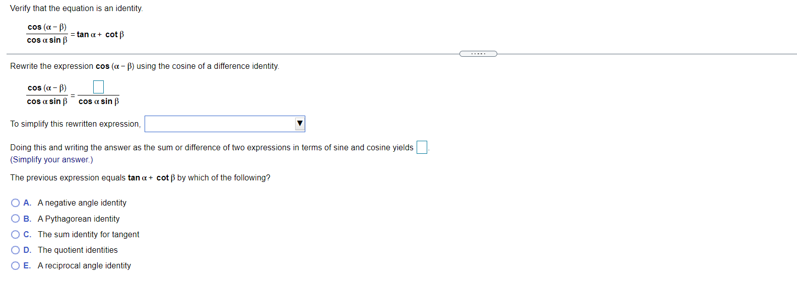 Solved Verify That The Equation Is An Identity. Cos (a-B) = | Chegg.com