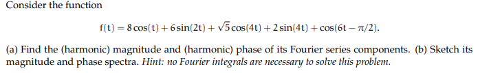 Solved Consider the function f(t) = 8 cos(t) + 6sin(2t) + V5 | Chegg.com
