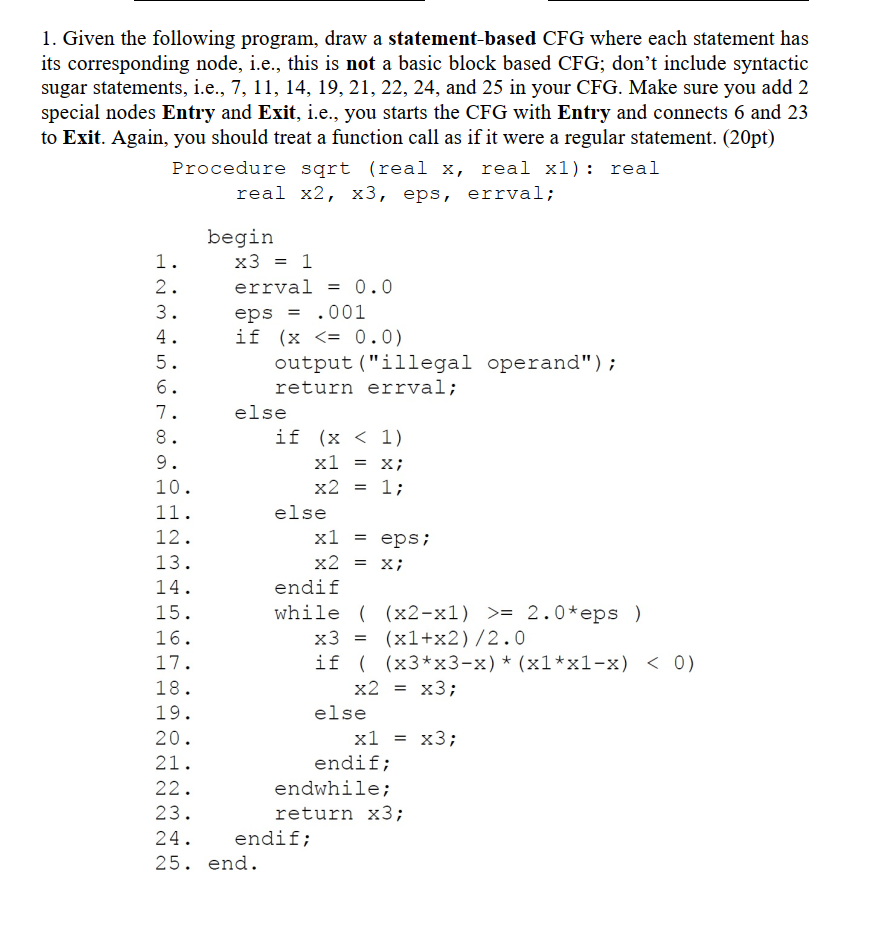1. Given the following program, draw a | Chegg.com