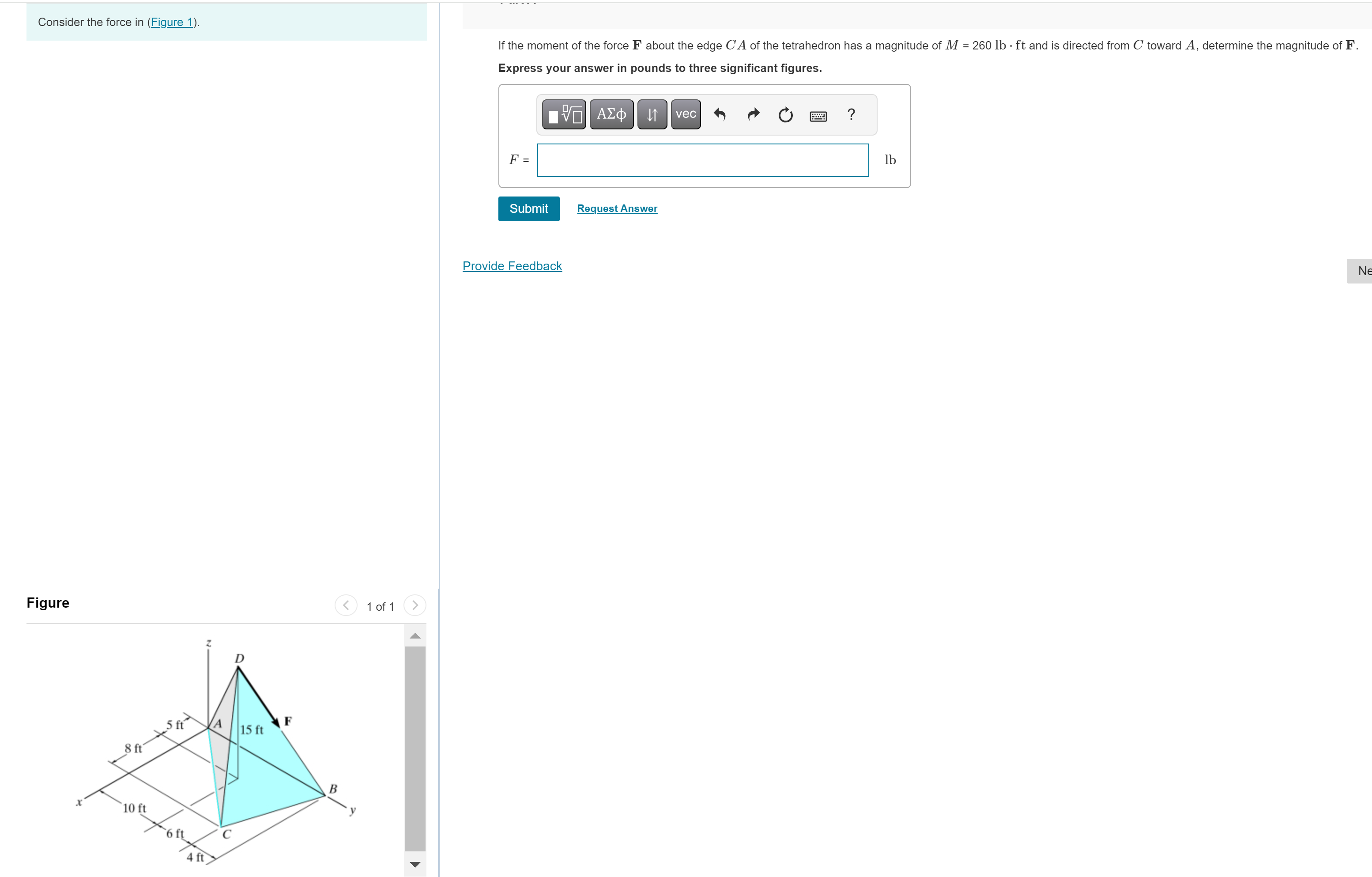 Solved Consider the force in (Figure 1).If the moment of the | Chegg.com