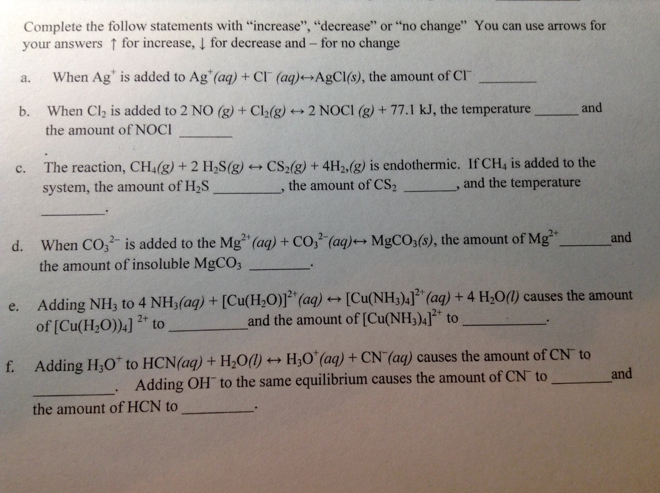 Solved Complete the follow statements with "increase", | Chegg.com
