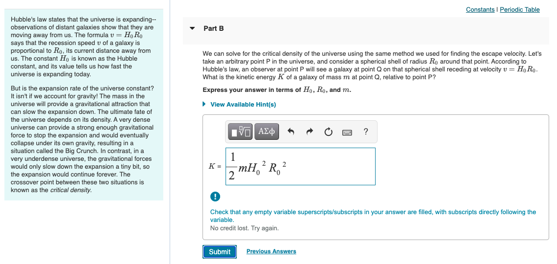 Solved Constants Periodic Table Part A Hubble's Law States | Chegg.com