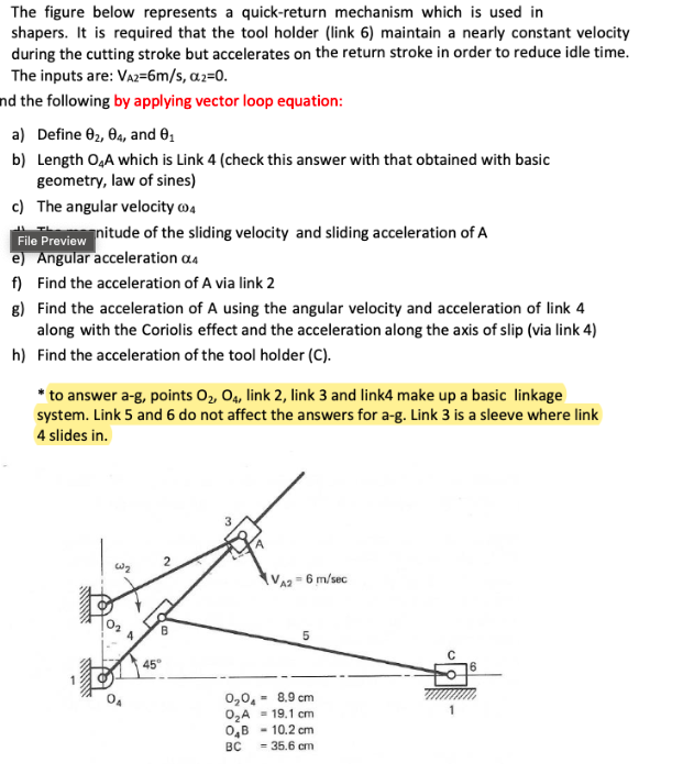 Solved The figure below represents a quick-return mechanism | Chegg.com