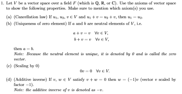 Solved 1 Let V Be A Vector Space Over A Field F Which I Chegg Com