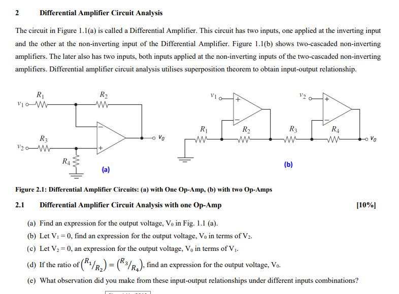 Solved The circuit in Figure 1.1(a) is called a Differential | Chegg.com