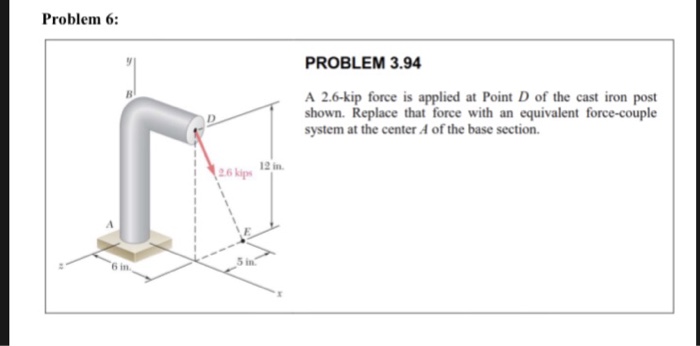 Solved Problem 6: PROBLEM 3.94 A 2.6-kip force is applied at | Chegg.com