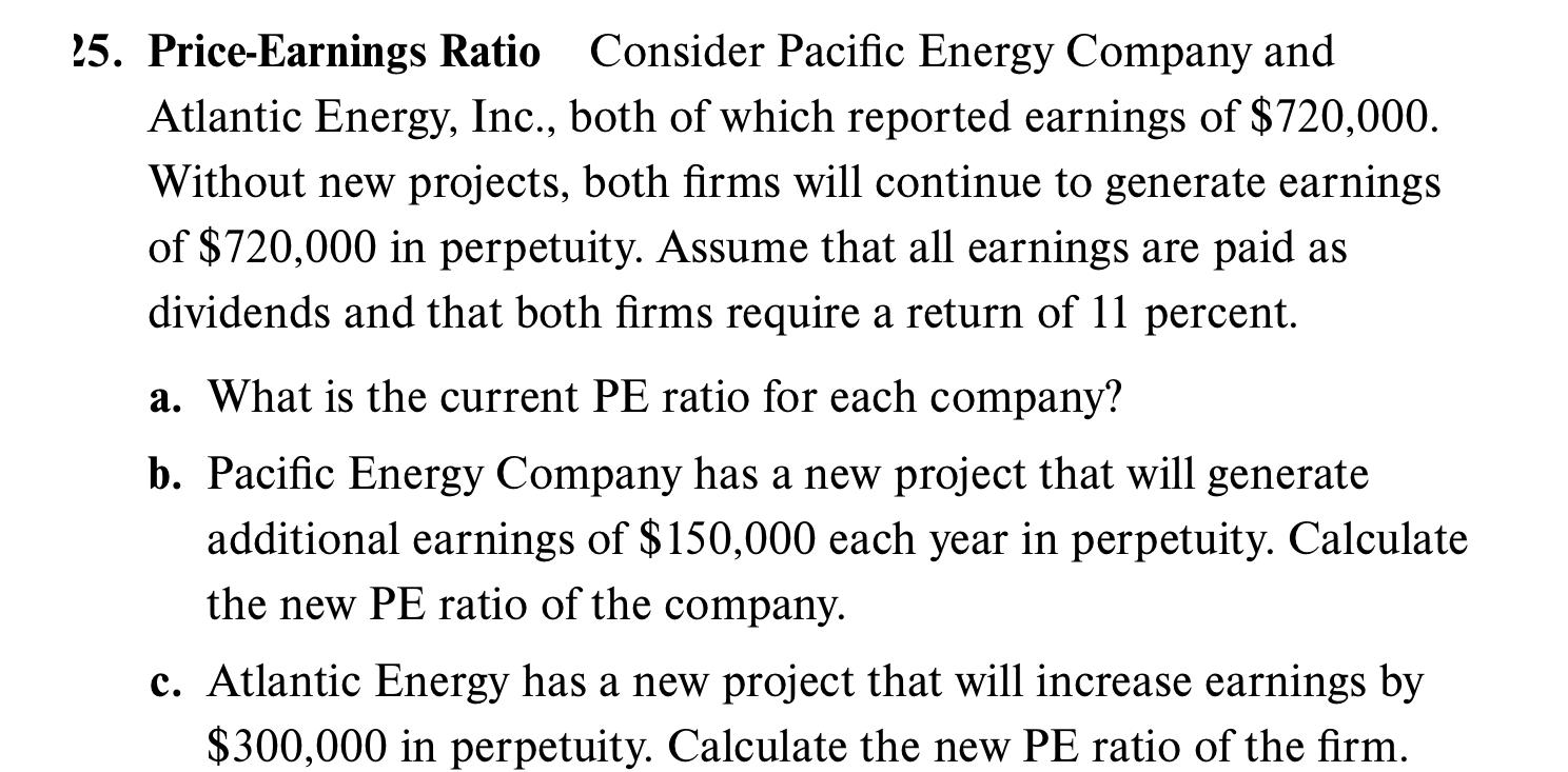 Solved 5. Price-Earnings Ratio Consider Pacific Energy | Chegg.com