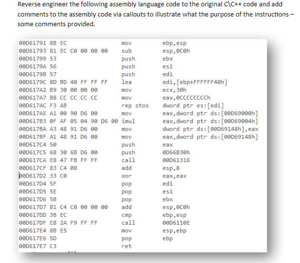 Reverse engineer the following assembly language code | Chegg.com