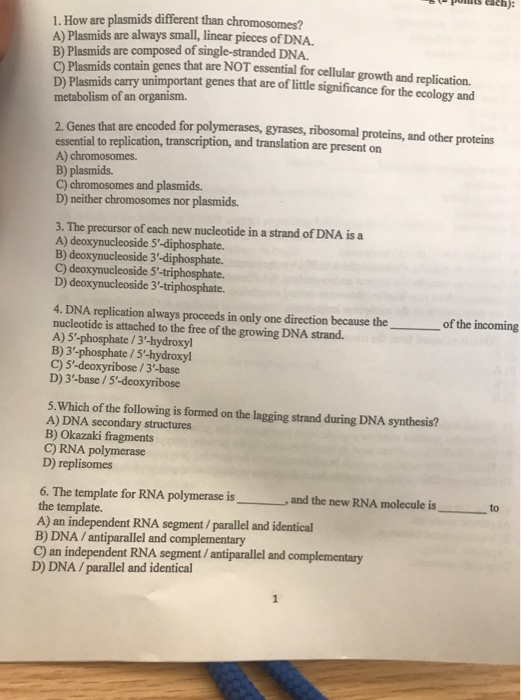 Solved Pons ach) 1. How are plasmids different than