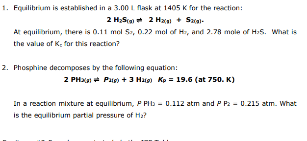 Solved 1. Equilibrium is established in a 3.00 L flask at | Chegg.com