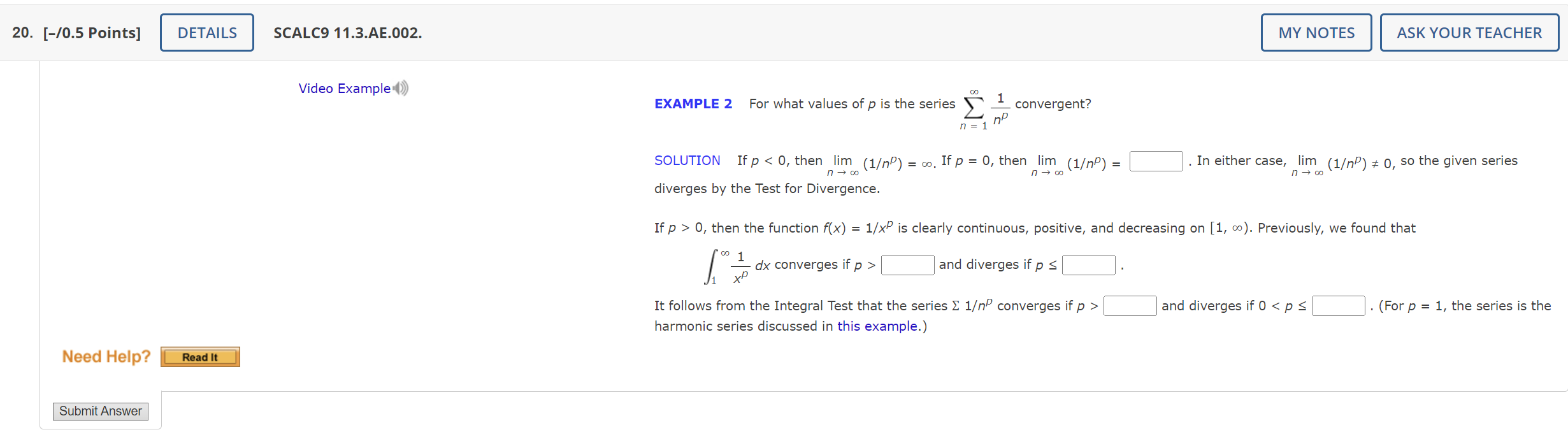 Solved EXAMPLE 2 For what values of p is the series ∑n=1∞np1 | Chegg.com