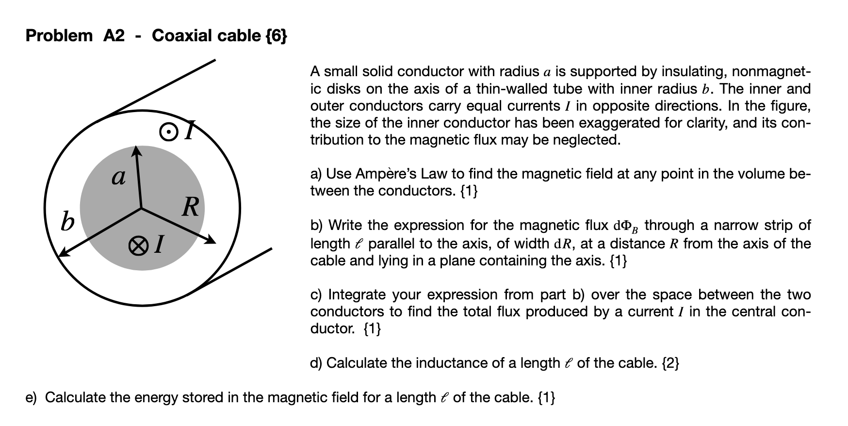 Solved Problem A2 Coaxial cable {6} A small solid conductor | Chegg.com