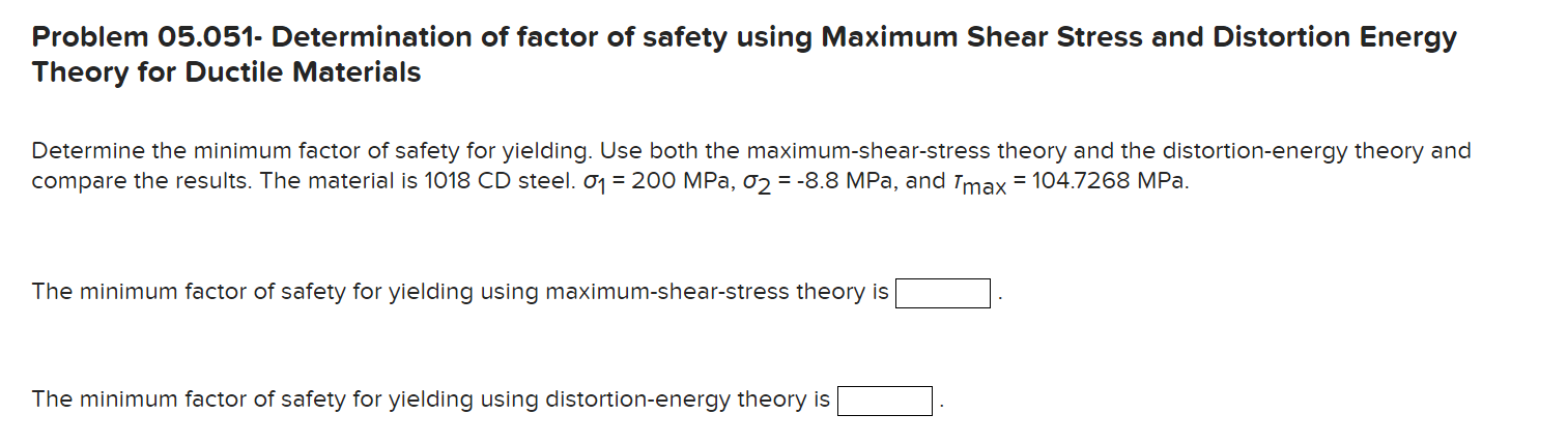 Solved Problem 05.051- Determination of factor of safety | Chegg.com