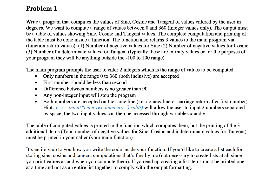 Solved Problem 1 Write a program that computes the values of | Chegg.com