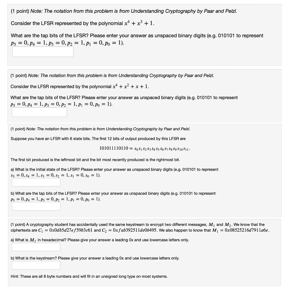 Solved (1 ﻿point) ﻿A cryptography student has accidentally | Chegg.com