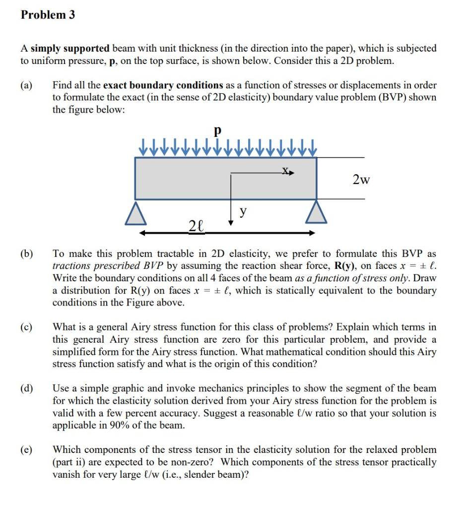 Solved Problem 3 A simply supported beam with unit thickness | Chegg.com
